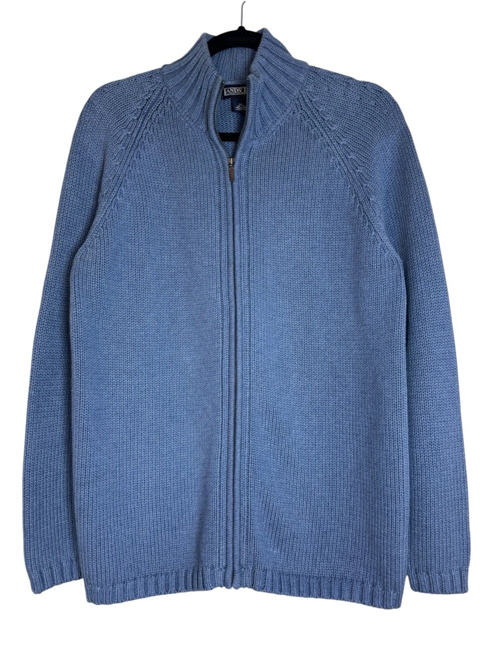 Lands' End Women's Light Blue Full-Zip 100% Cotton Medium Cardigan